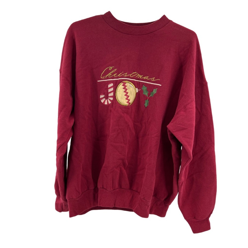 Cheek-O XL burgundy embroidered Christmas Joy sweatshirt Holly ornament candy